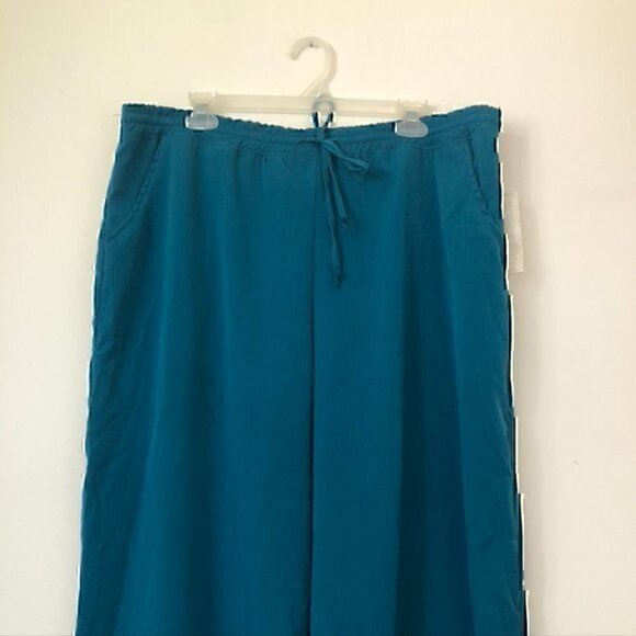 NEW NWT FRENCH LAUNDRY Plus Size Teal Blue Wide Leg Drawstring Pull On Pants 1X - Picture 4 of 12